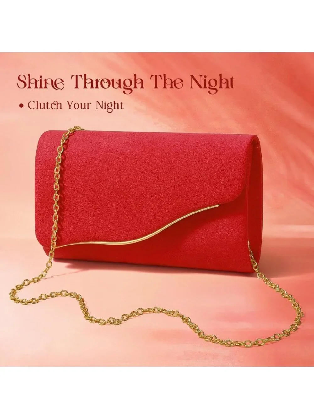 Women's Red Formal Clutch Purse With Detachable Chain Strap Evening Bag